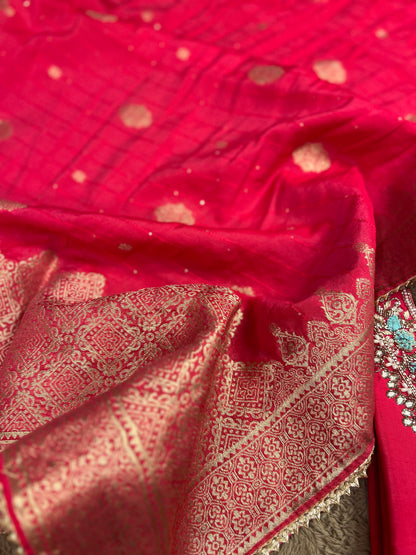 Dark Pink Dola Silk Suit with Handwork & Banarasi Dupatta