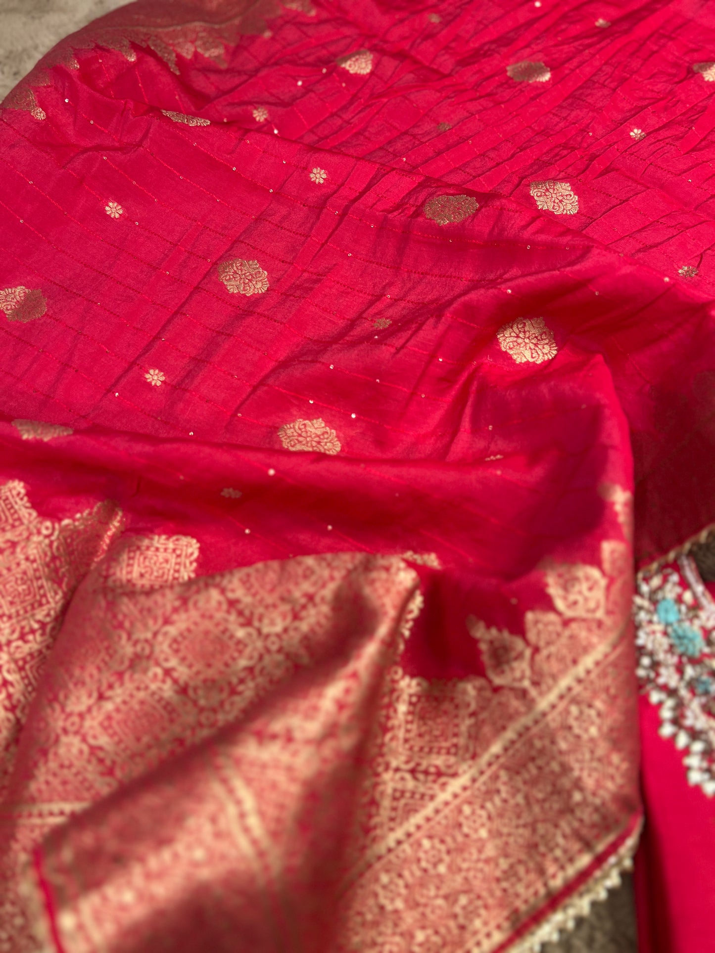 Dark Pink Dola Silk Suit with Handwork & Banarasi Dupatta