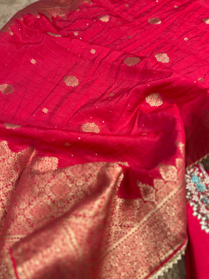 Dark Pink Dola Silk Suit with Handwork & Banarasi Dupatta