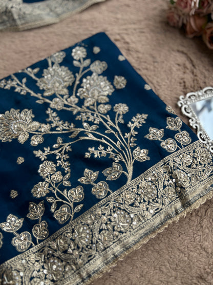 Banarasi woven Floral Silk Suit with Embroidered Detailing & Silk Dupatta