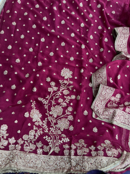 Banarasi woven Floral Silk Suit with Embroidered Detailing & Silk Dupatta