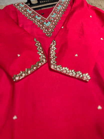 Dark Pink Dola Silk Suit with Handwork & Banarasi Dupatta