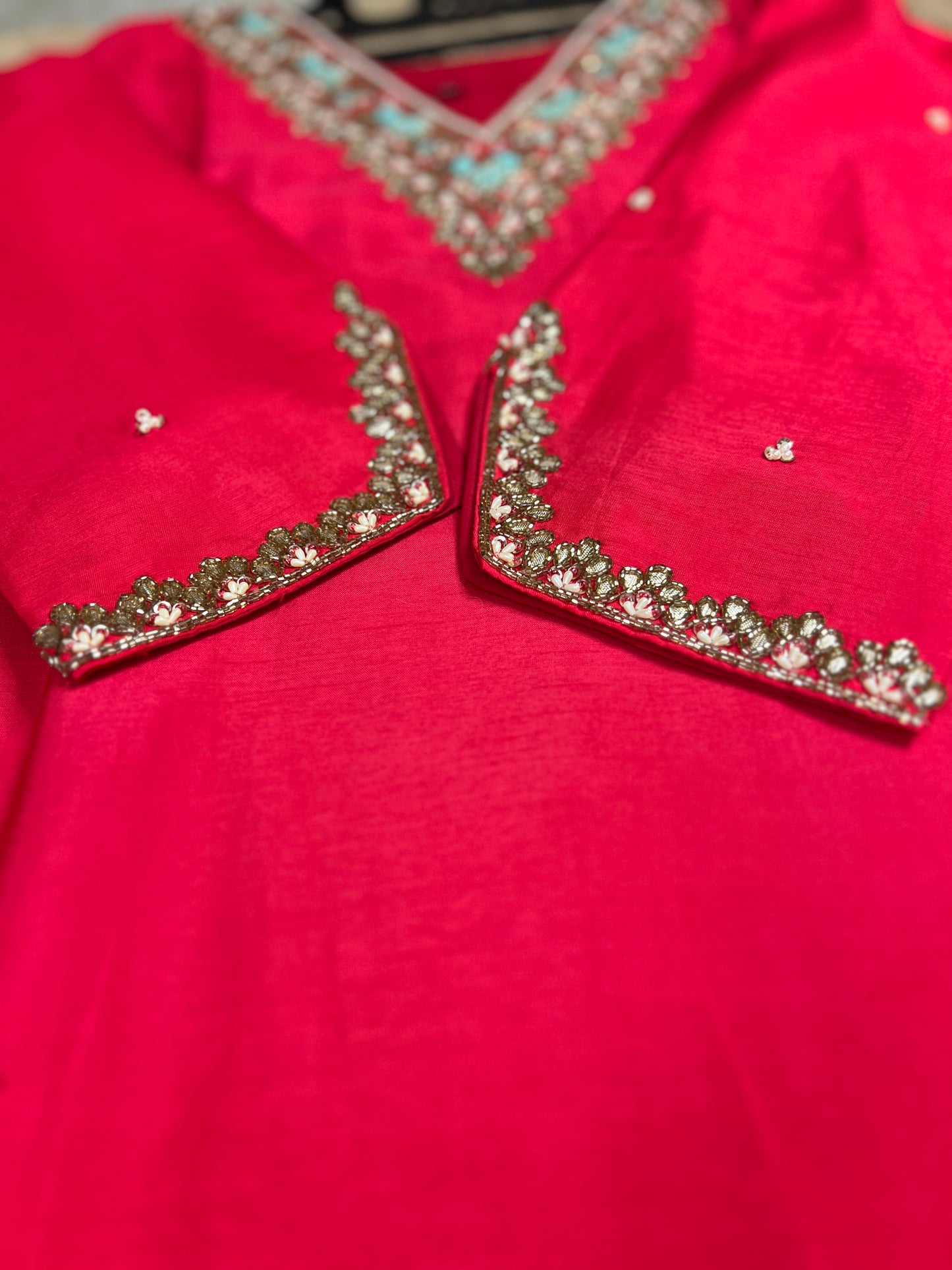 Dark Pink Dola Silk Suit with Handwork & Banarasi Dupatta