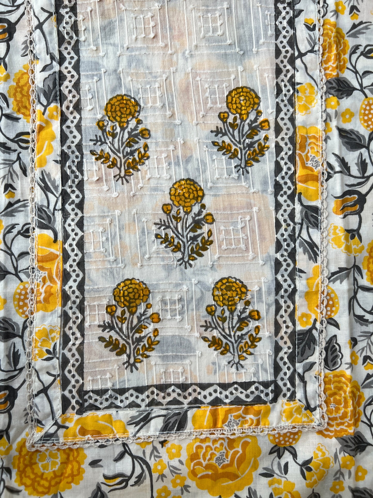 Mustard Floral Handblock Cotton Suit Set