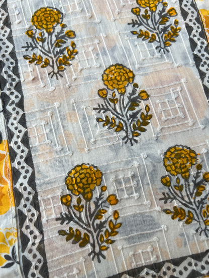 Mustard Floral Handblock Cotton Suit Set