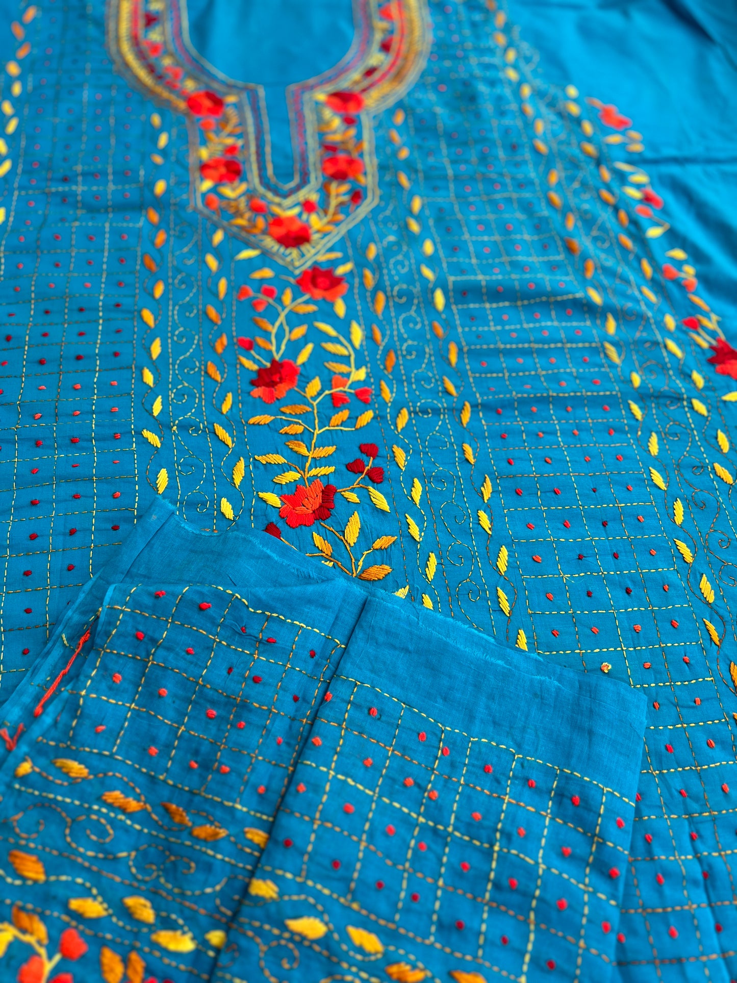 Azure Bloom Hand-Embroidered Unstitched Suit Set