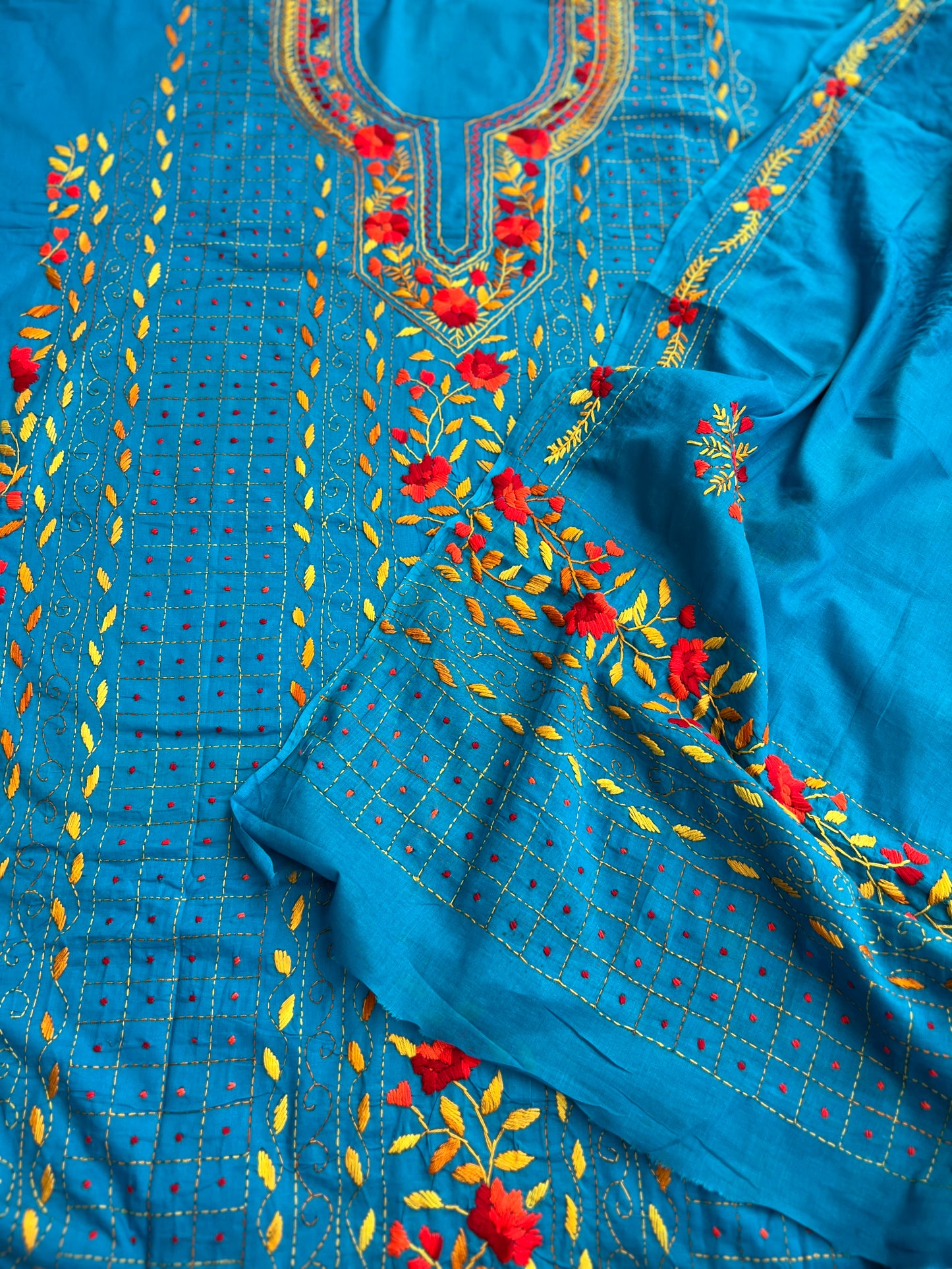 Azure Bloom Hand-Embroidered Unstitched Suit Set