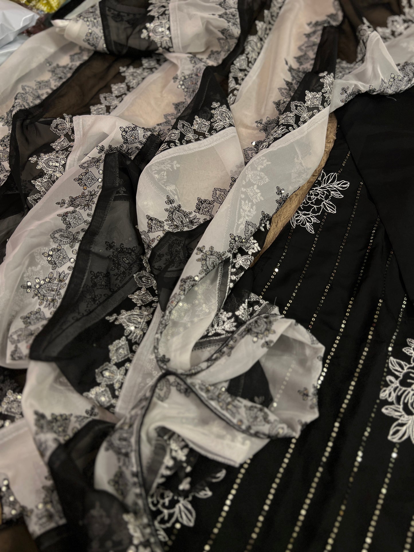 Black & White Sequin Embroidered Pakistani Style Salwar Suit