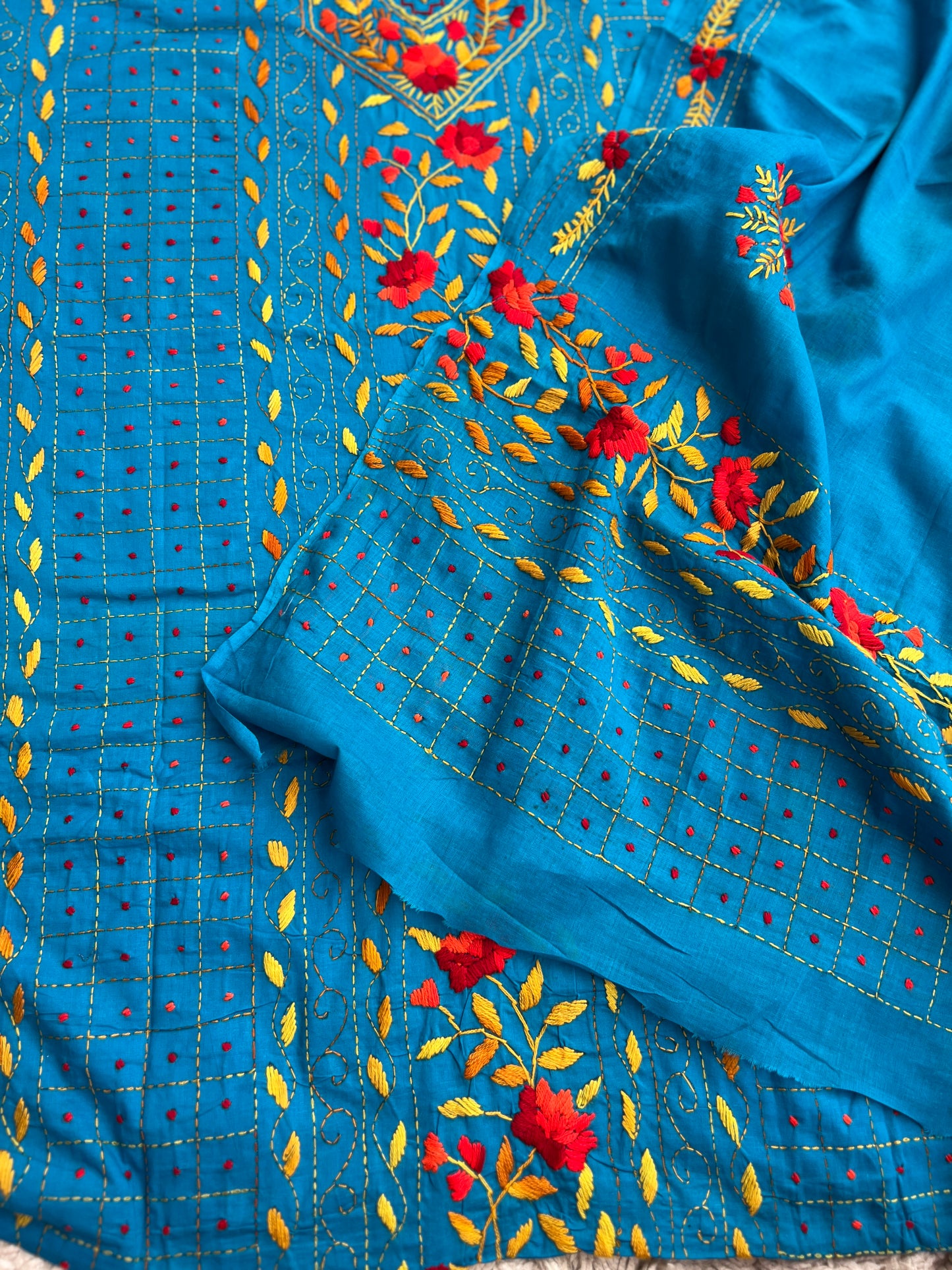 Azure Bloom Hand-Embroidered Unstitched Suit Set
