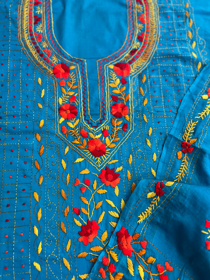Azure Bloom Hand-Embroidered Unstitched Suit Set