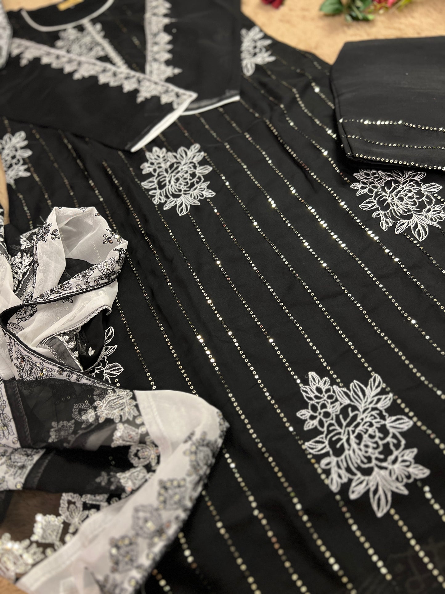 Black & White Sequin Embroidered Pakistani Style Salwar Suit