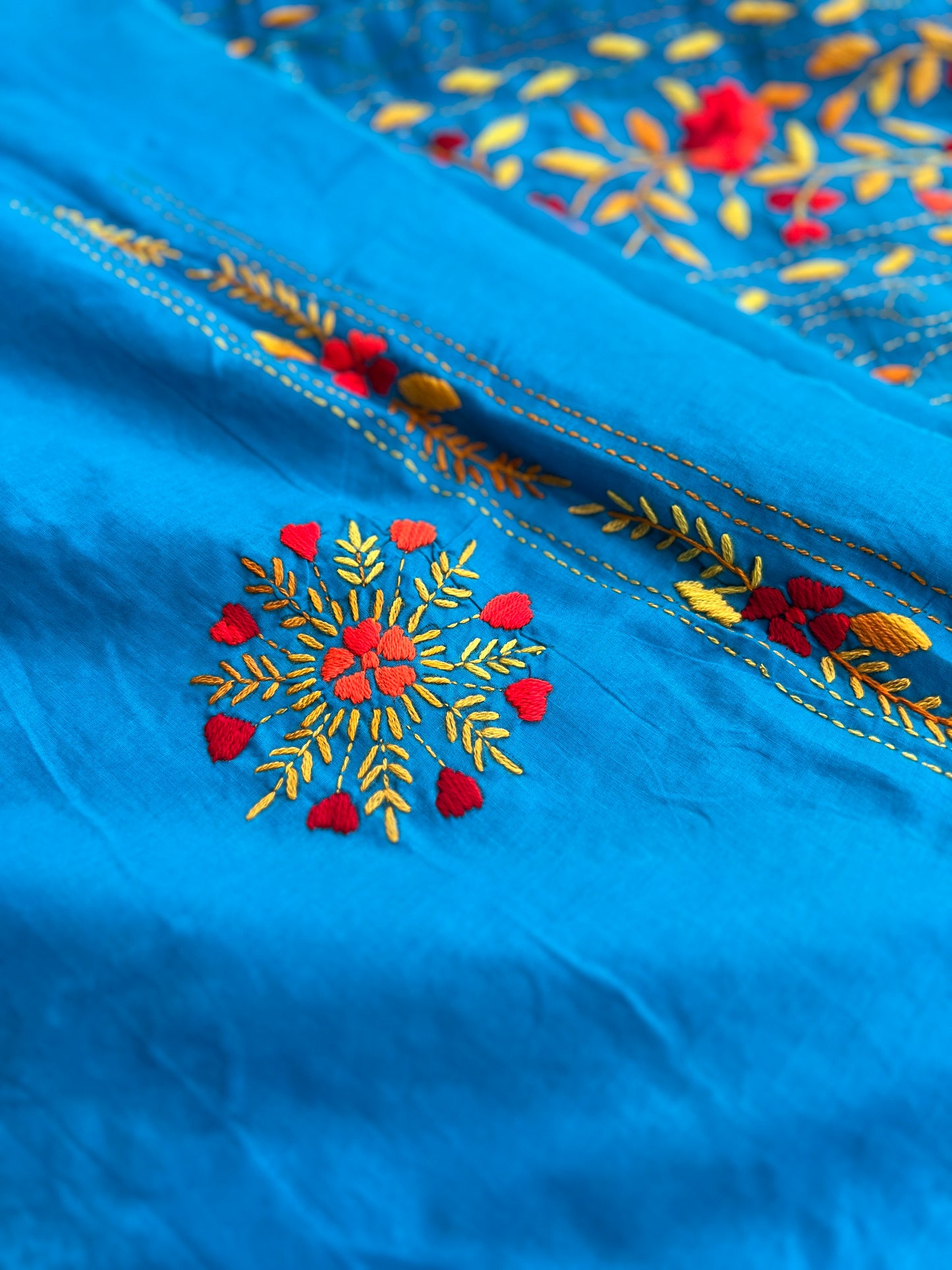 Azure Bloom Hand-Embroidered Unstitched Suit Set