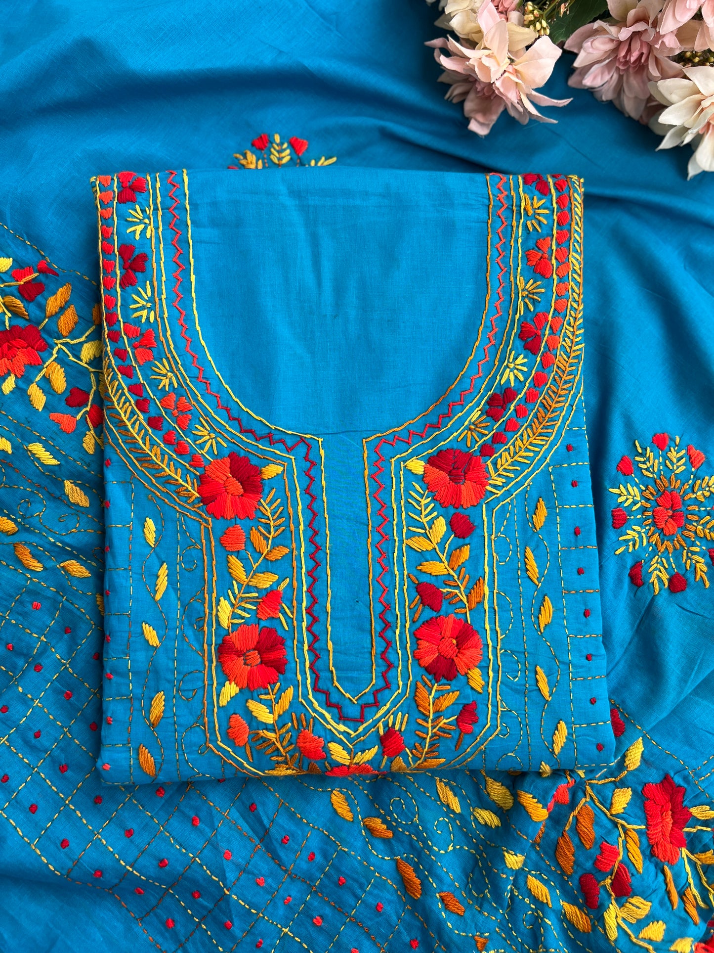 Azure Bloom Hand-Embroidered Unstitched Suit Set