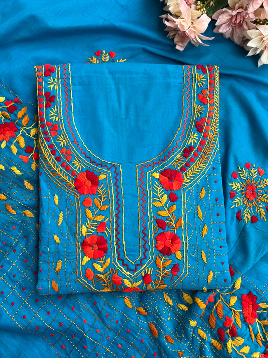 Azure Bloom Hand-Embroidered Unstitched Suit Set