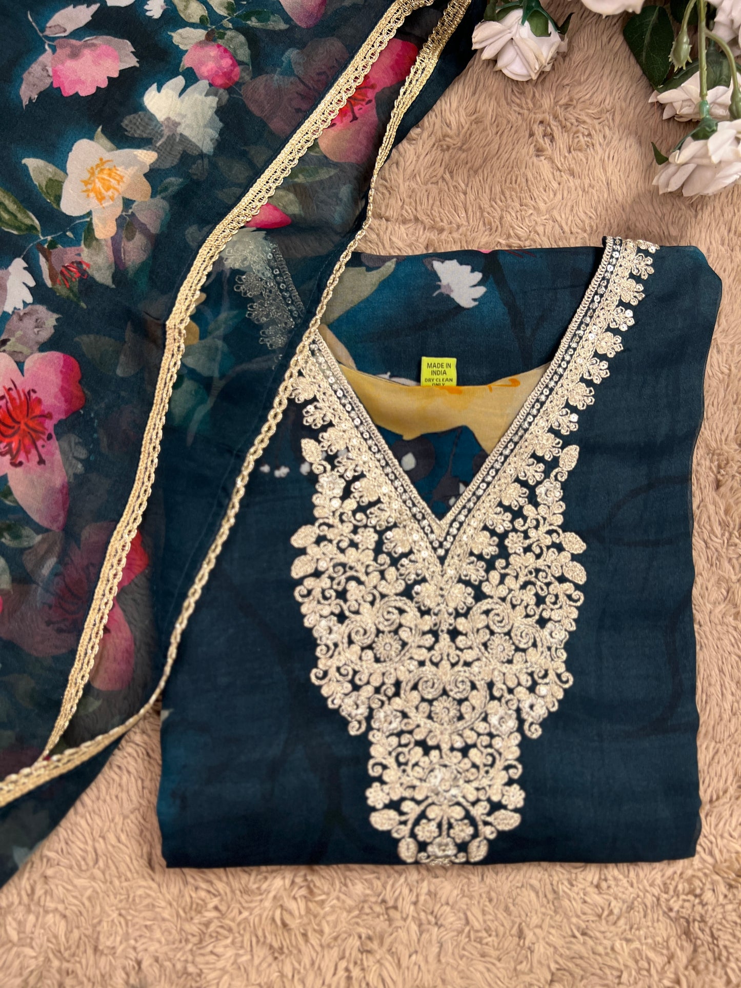 Teal Blue Floral Ready to wear Salwar Suit