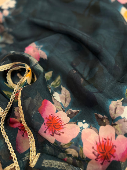 Teal Blue Floral Ready to wear Salwar Suit