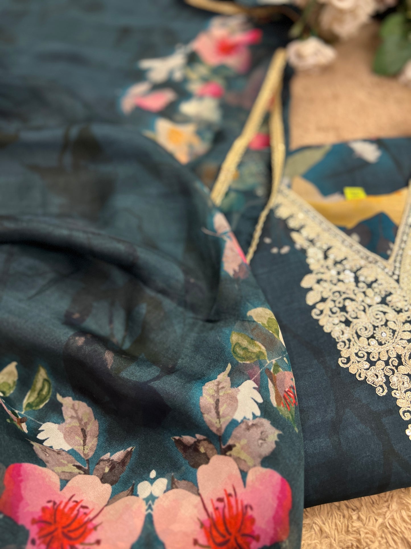 Teal Blue Floral Ready to wear Salwar Suit