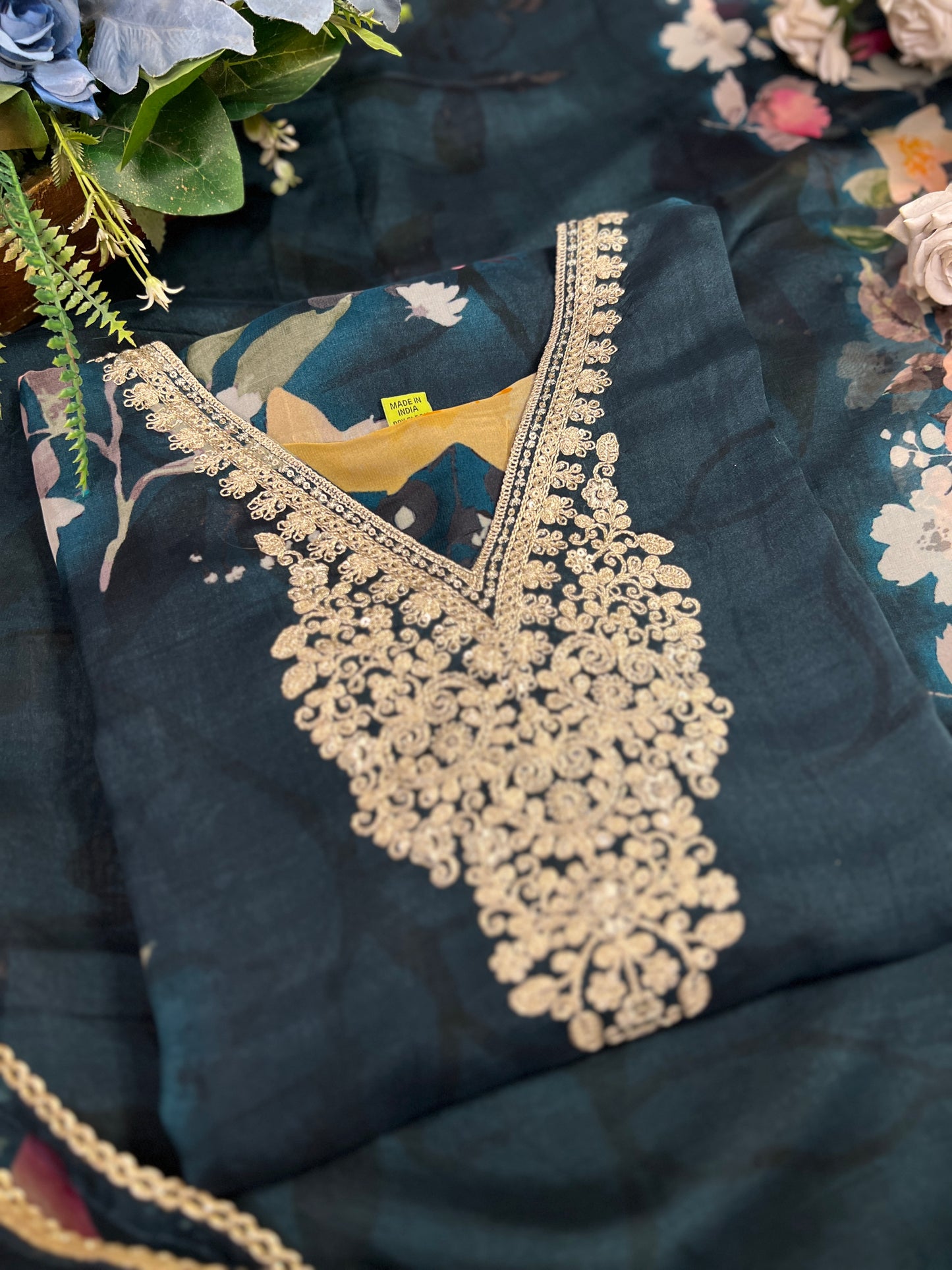 Teal Blue Floral Ready to wear Salwar Suit
