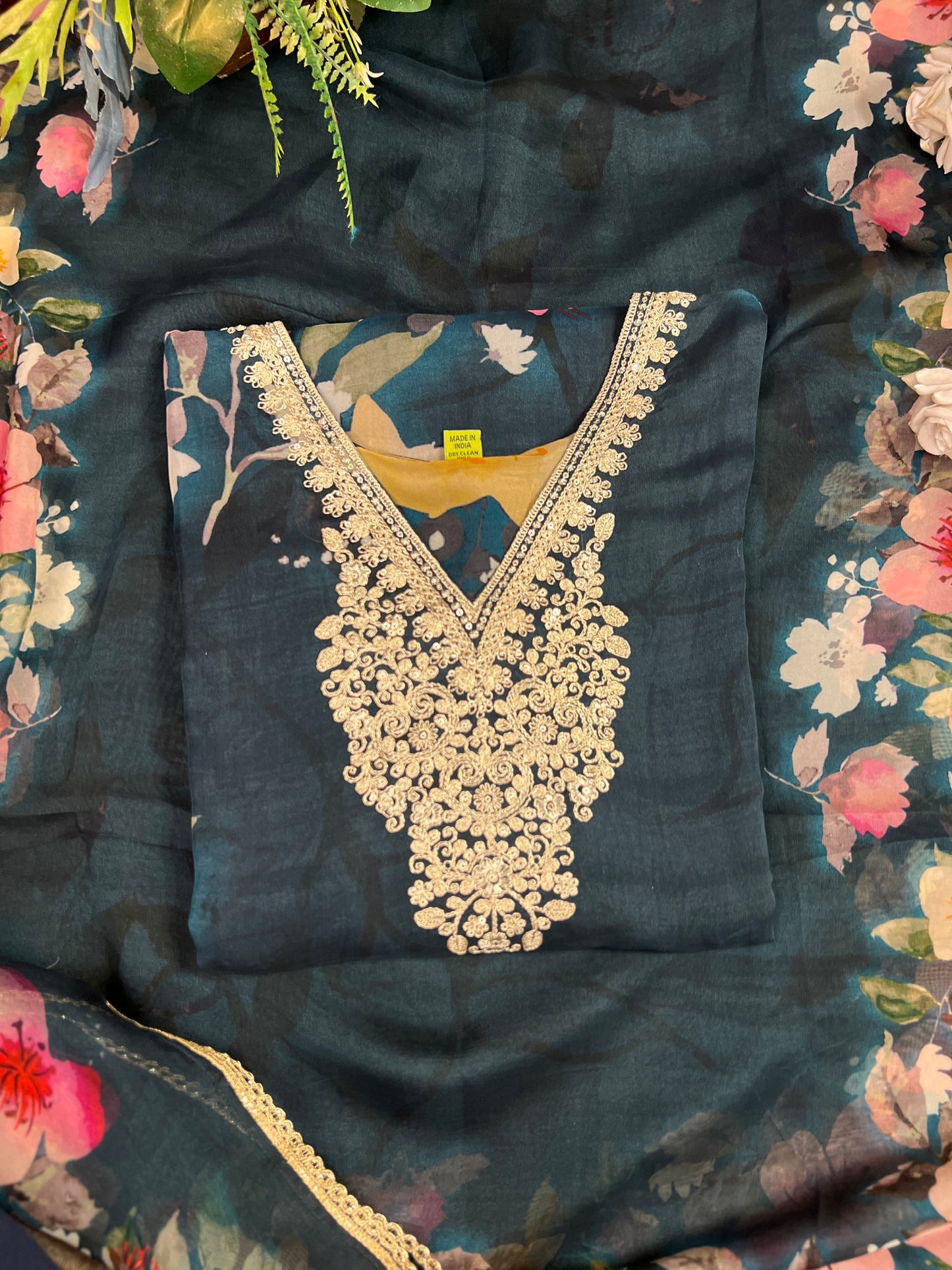 Teal Blue Floral Ready to wear Salwar Suit