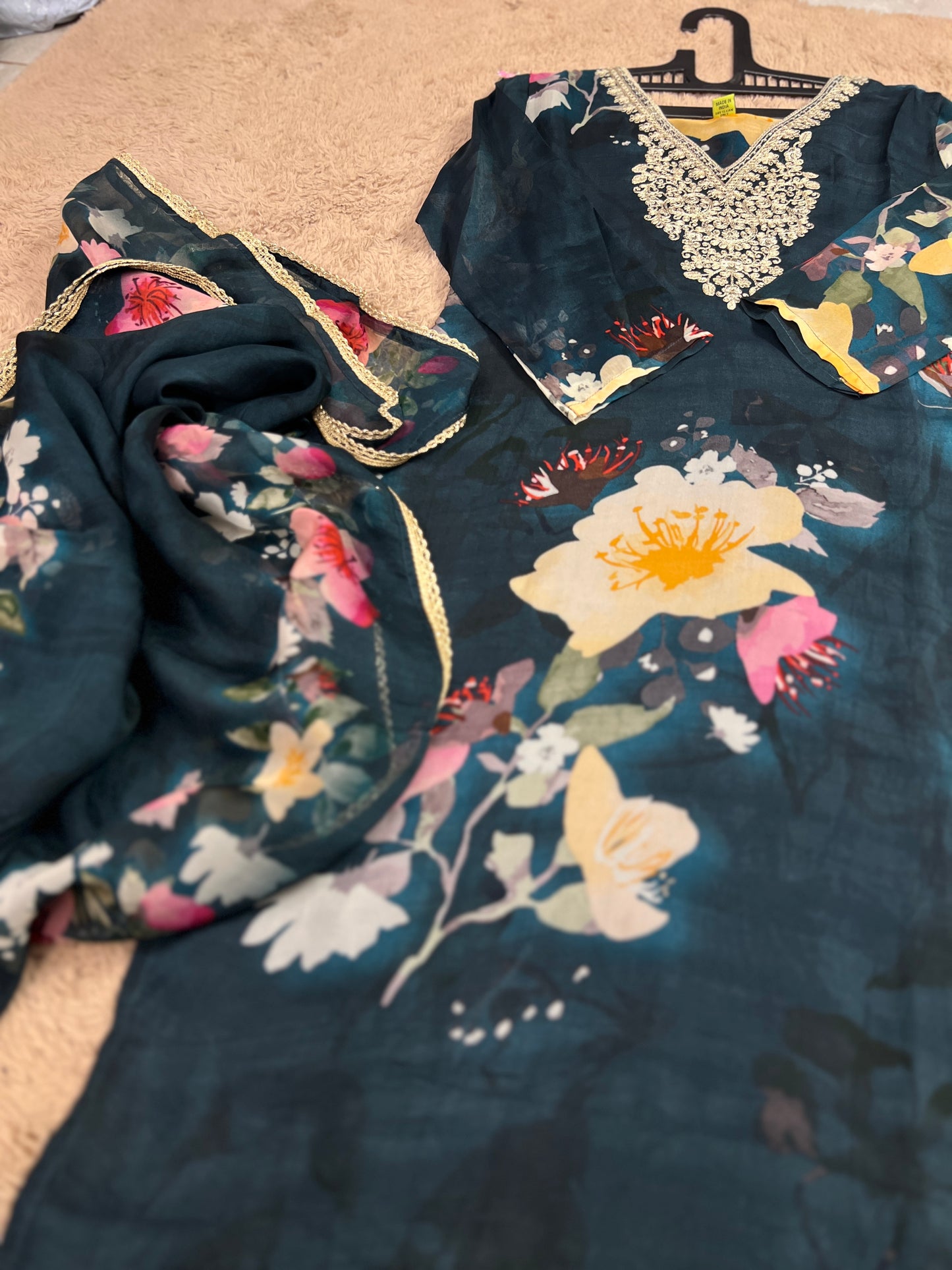 Teal Blue Floral Ready to wear Salwar Suit