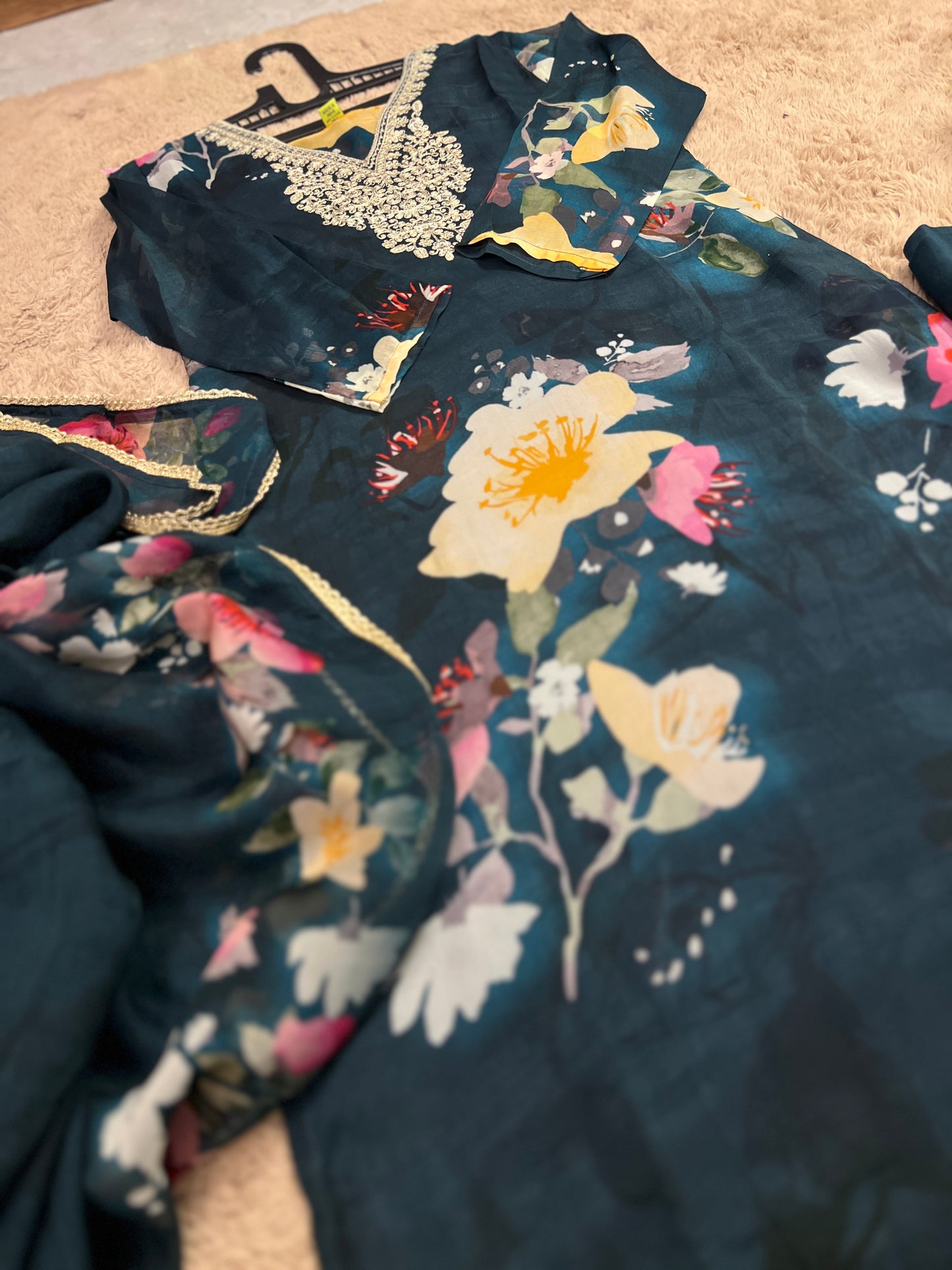 Teal Blue Floral Ready to wear Salwar Suit