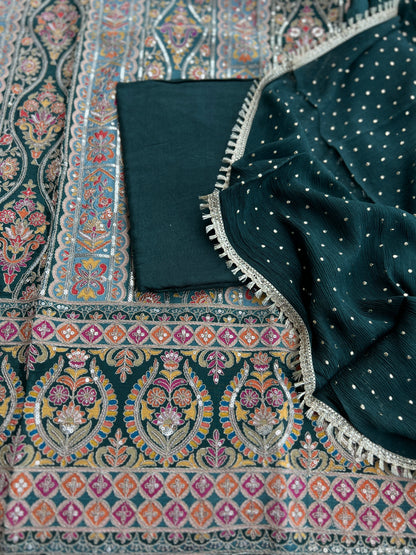 Sabyasachi-Inspired Russian Silk Suit with Mukesh Chiffon Dupatta