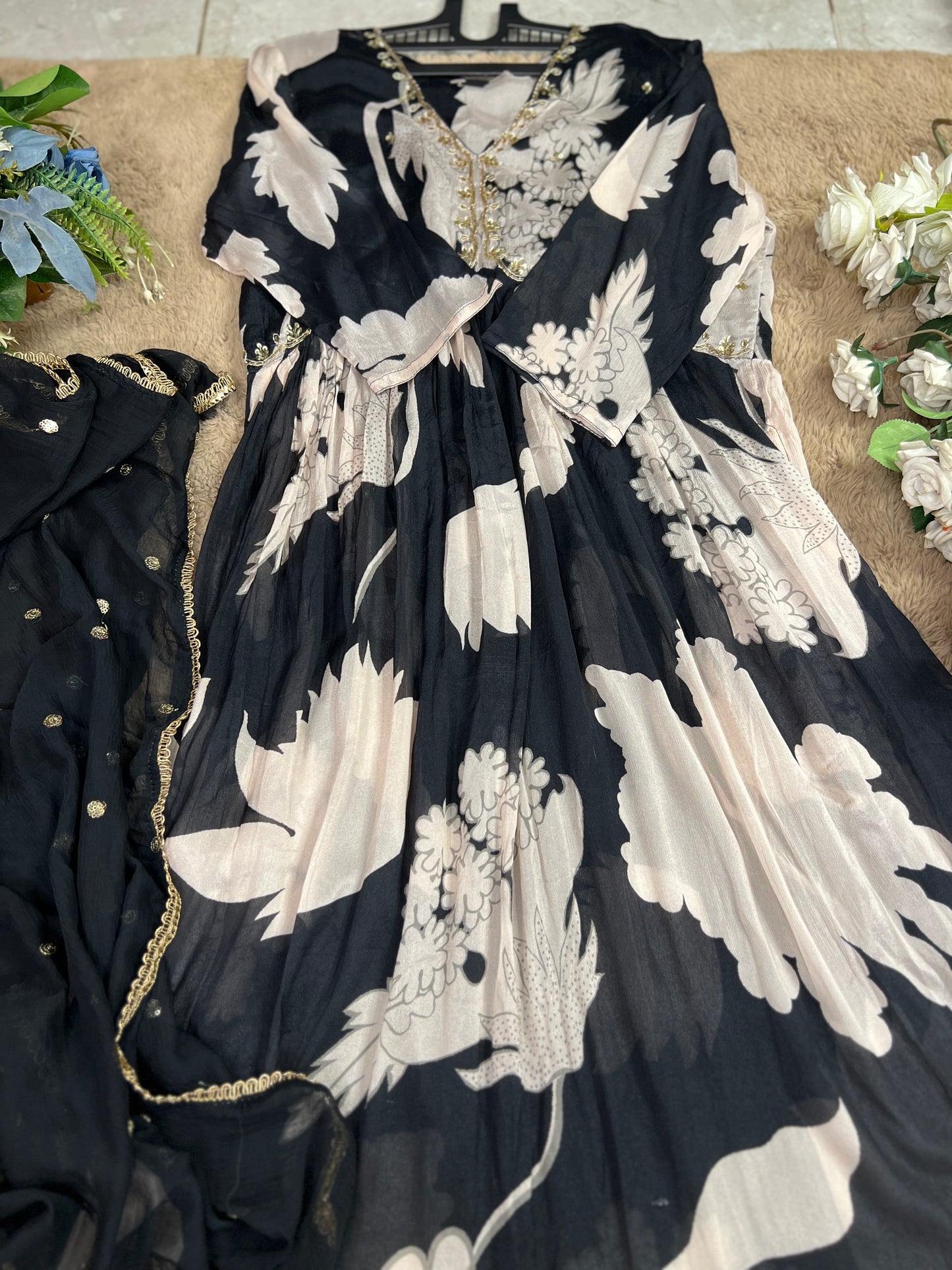 Black And White  Aaliya cut ready to wear