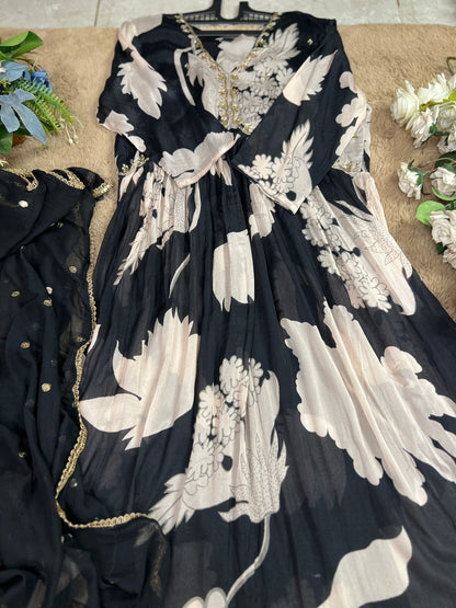 Black And White  Aaliya cut ready to wear