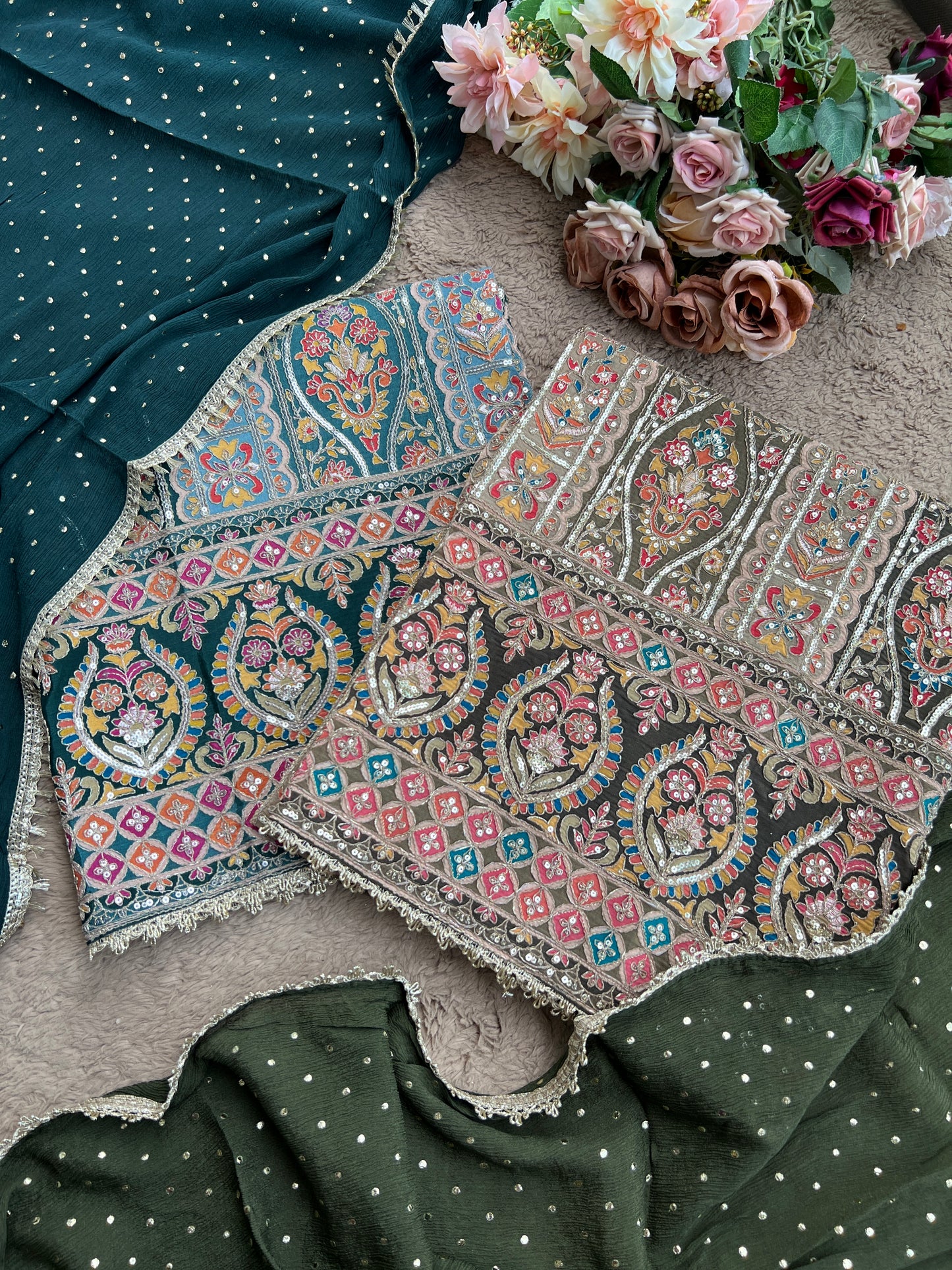 Sabyasachi-Inspired Russian Silk Suit with Mukesh Chiffon Dupatta