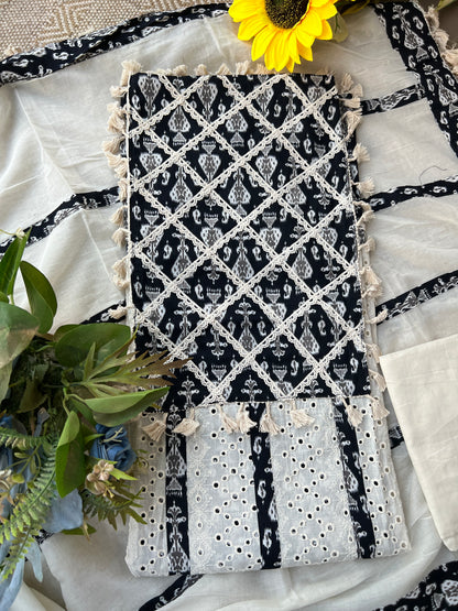 Black & Offwhite schiffli work pure cotton suits sets