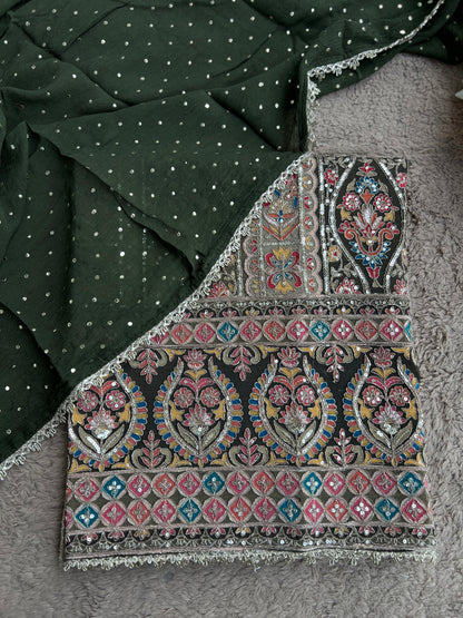 Sabyasachi-Inspired Russian Silk Suit with Mukesh Chiffon Dupatta