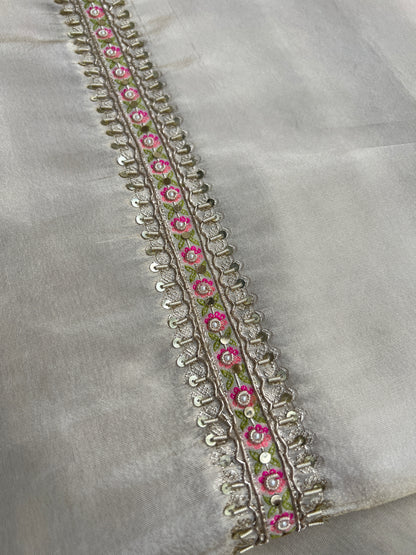 Elegant Kanjivaram Floral Weave Suit with Handworked Neckline & Banarasi Dupatta