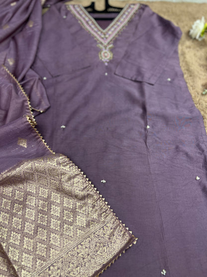 Stunning lavendar handwork ready to wear Suit