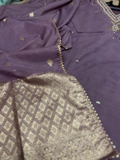 Stunning lavendar handwork ready to wear Suit