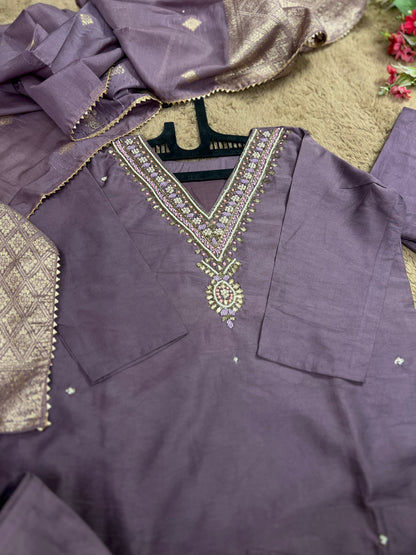 Stunning lavendar handwork ready to wear Suit