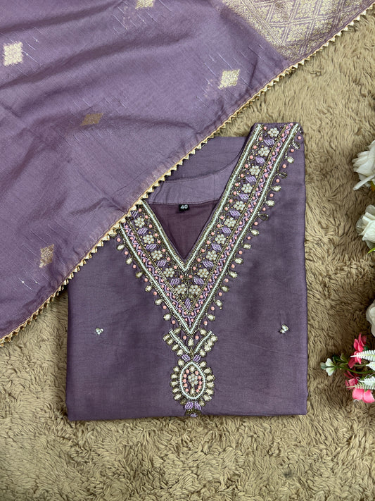 Stunning lavendar handwork ready to wear Suit