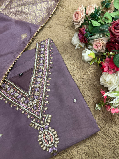 Stunning lavendar handwork ready to wear Suit