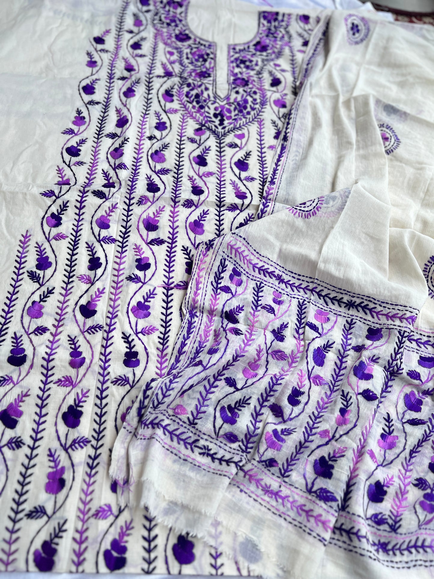 Amethyst Bloom Ivory Hand-Embroidered Suit Set