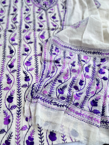 Amethyst Bloom Ivory Hand-Embroidered Suit Set