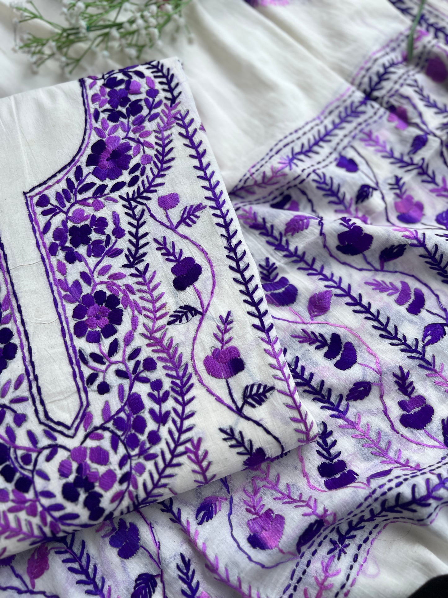 Amethyst Bloom Ivory Hand-Embroidered Suit Set