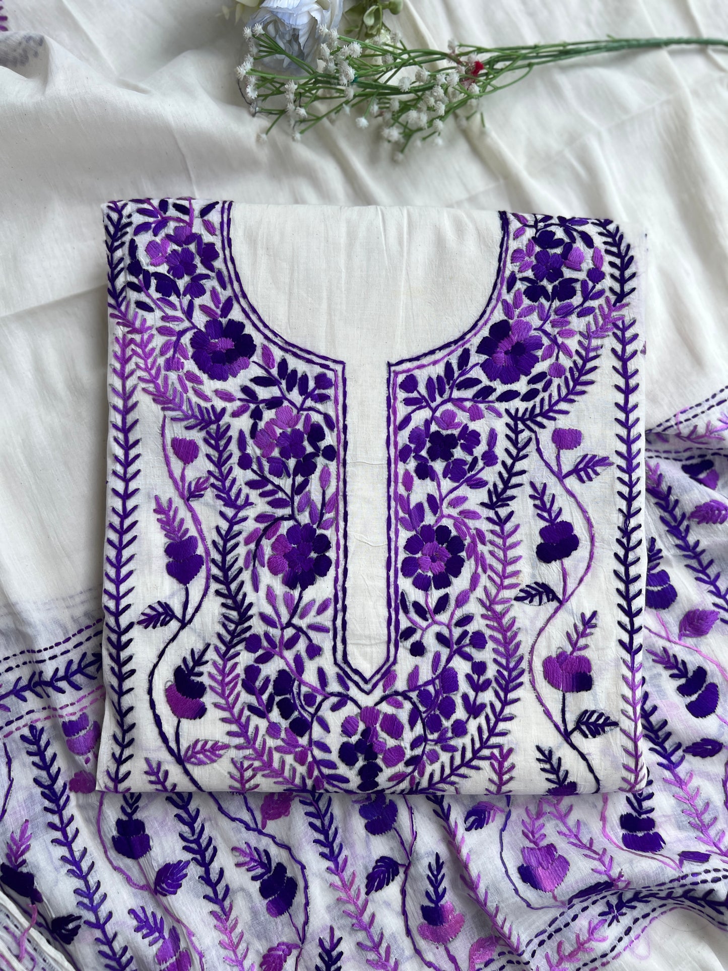 Amethyst Bloom Ivory Hand-Embroidered Suit Set