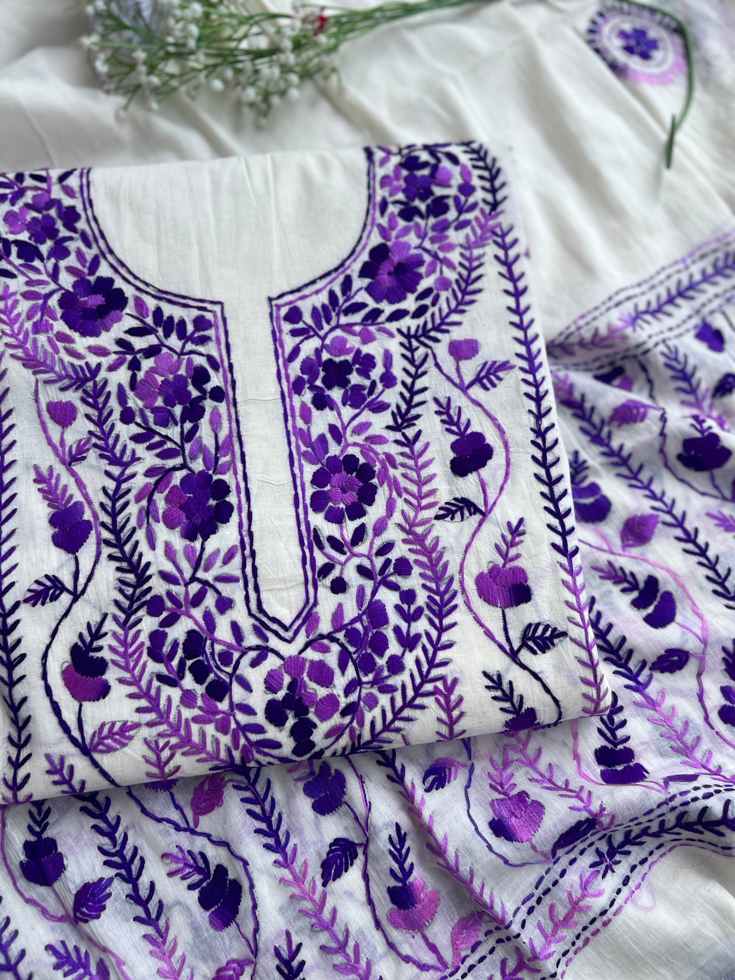 Amethyst Bloom Ivory Hand-Embroidered Suit Set