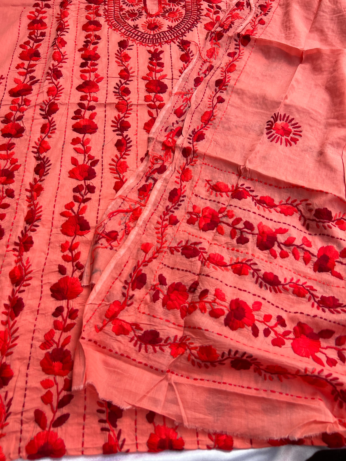 Coral Crimson Hand-Embroidered Suit Set