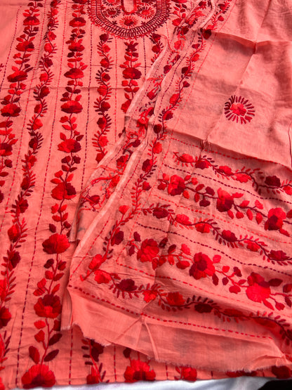 Coral Crimson Hand-Embroidered Suit Set
