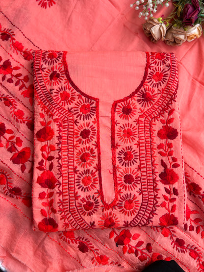 Coral Crimson Hand-Embroidered Suit Set