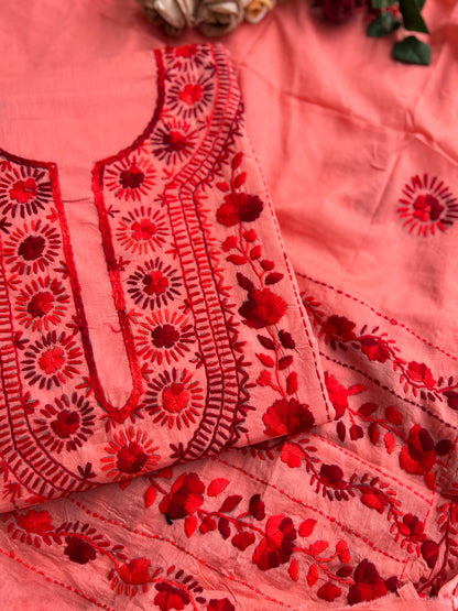 Coral Crimson Hand-Embroidered Suit Set