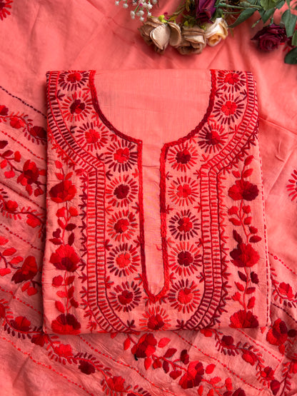 Coral Crimson Hand-Embroidered Suit Set