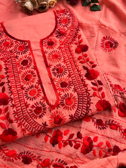 Coral Crimson Hand-Embroidered Suit Set