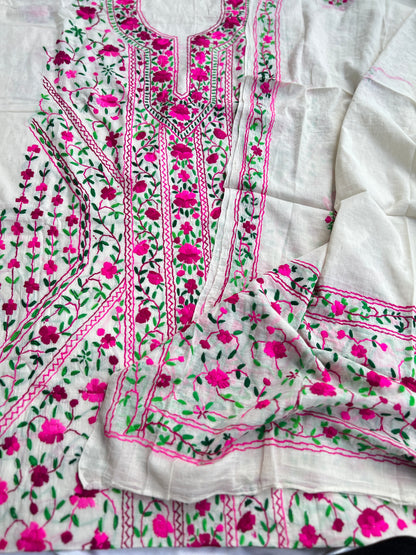 Fuchsia Bloom Ivory Hand-Embroidered Suit Set