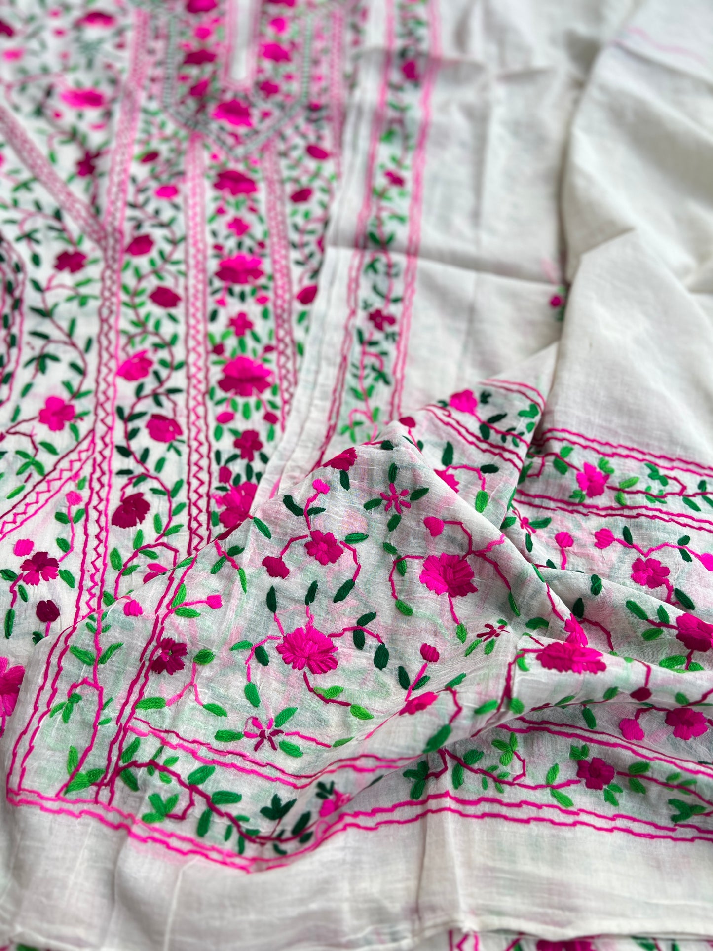 Fuchsia Bloom Ivory Hand-Embroidered Suit Set